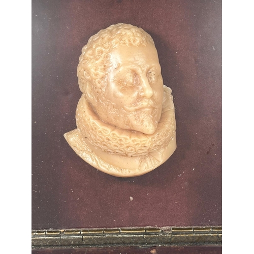 96 - A WAX PORTRAIT OF SIR FRANCIS DRAKE
with 4¼in. long portrait depicting Francis Drake's head and ruff... 