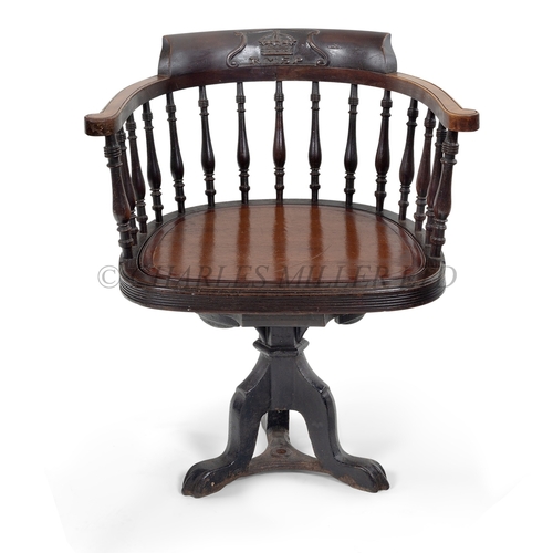 105 - A RARE EDWARDIAN FIRST CLASS POSSIBLY SMOKING ROOM CHAIR FOR THE ROYAL MAIL STEAM PACKET COMPANY, CI... 