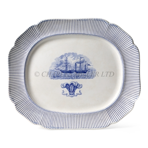 119 - A STONEWARE MEAT PLATTER FOR AN UNIDENTIFIED EARLY STEAMSHIP COMPANY, CIRCA 1835
with blue transfer ... 