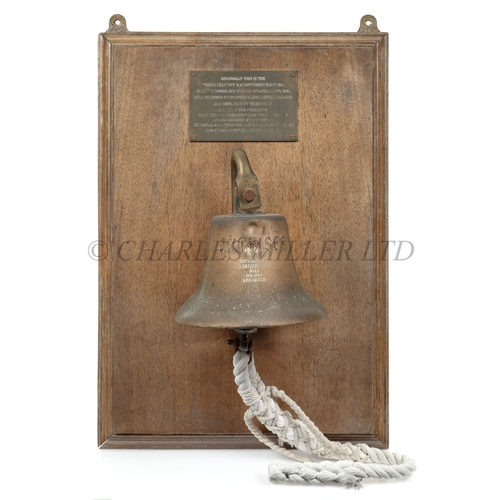 133 - THE CROW'S NEST BELL OFF THE S.S. ANCHISES, 1911
cast in brass and inscribed ANCHISES to front and f... 