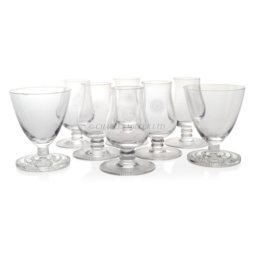 138 - A PAIR OF CRYSTAL PORT GLASSES BY LALIQUE FOR THE PRIVATE SUITES ABOARD THE S.S. NORMANDIE, CIRCA 19... 