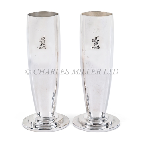 146 - CUNARD WHITE STAR LINE R.M.S. QUEEN MARY PAIR OF SILVER-PLATED ART DECO VASES, CIRCA 1950
with maker... 