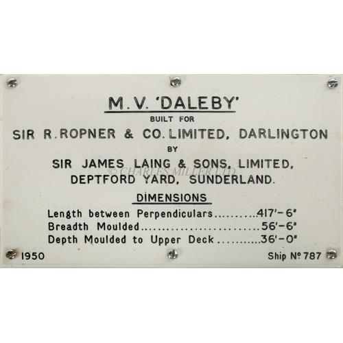 156 - A BUILDER'S MODEL FOR THE M.V. DALEBY BY SIR JAMES LAING & SONS LTD FOR R. ROPNER & CO. LTD,... 