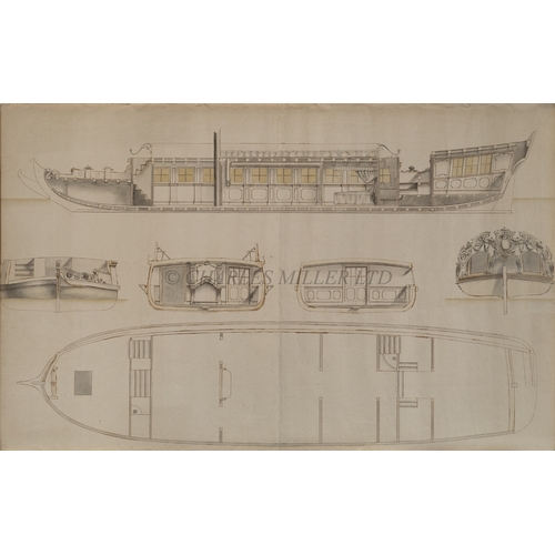 182 - A SET OF DESIGNS FOR A FRENCH ROYAL BARGE OF CIRCA 1760
comprising pen, ink and watercolour designs ... 