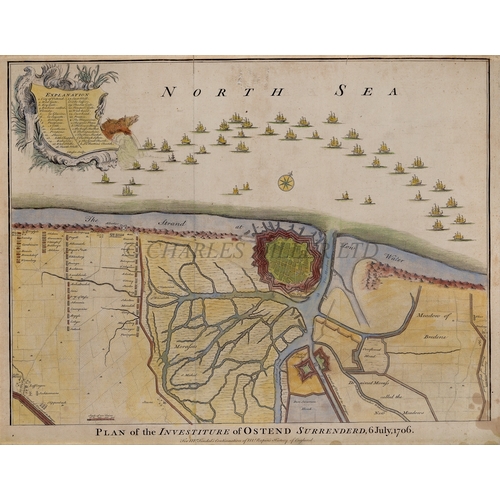 184 - PLAN OF THE INVESTITURE OF OSTEND SURRENDERED, 6 JULY 1706
a hand-coloured print, from Mr. Rapin’s H... 