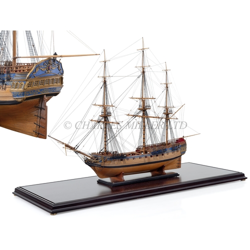 185 - A FINELY REALISED 1:48 SCALE BOXWOOD MODEL IDENTIFIED AS H.M.S. PALLAS [1757] 
the 14in. planked and... 