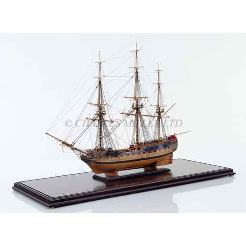 185 - A FINELY REALISED 1:48 SCALE BOXWOOD MODEL IDENTIFIED AS H.M.S. PALLAS [1757] 
the 14in. planked and... 