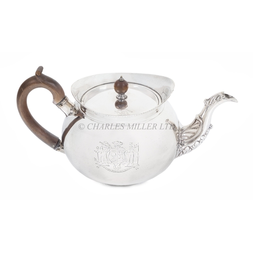 196 - A SILVER TEAPOT WITH ARMS AND MOTTO FOR ADMIRAL DUNCAN, 1802
marked for John Macdonald, Edinburgh 18... 