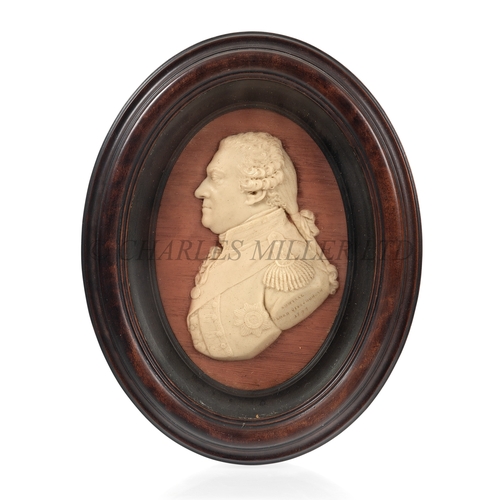 197 - A WAX PORTRAIT BUST OF ADMIRAL DUNCAN, CIRCA 1800
in wax after James Tassie (1735-1799), inscribed o... 