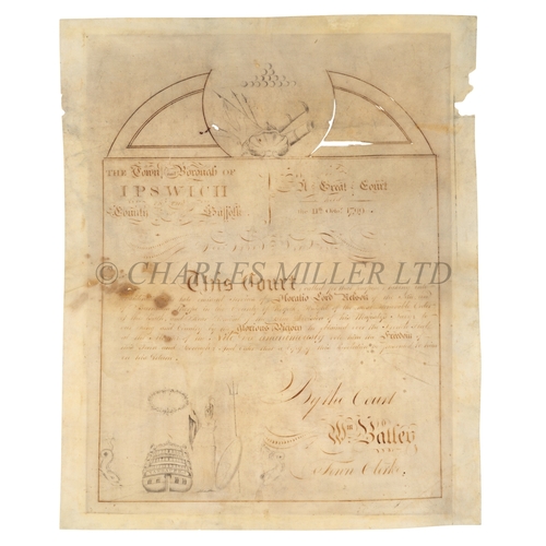 207 - ADMIRAL LORD NELSON’S GRANT TO THE FREEDOM OF IPSWICH, 1799
a contemporary copy of the grant to Nels... 