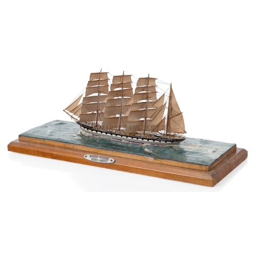 23 - A GOOD SAILORWORK MINIATURE WATERLINE SHIP MODEL OF THE FOUR-MASTED BARQUE ROSS-SHIRE, CIRCA 1900
wi... 