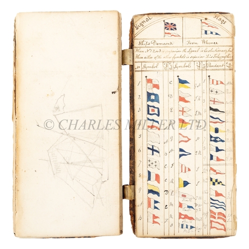 242 - A NAVAL MANUSCRIPT NOTEBOOK, 1823-26
mostly listing Watch, Quartering and Station bills, ink and pen... 