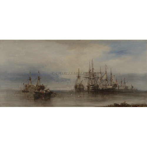 245 - WILLIAM McALPINE (BRITISH, FL. 1840-1880)
A squadron at anchor in a dead calm
Signed and dated 'W Mc... 