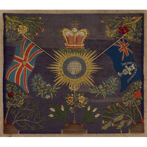 268 - A ROYAL MARINE CORPS PATRIOTIC WOOLWORK FROM GIBRALTAR, CIRCA 1890
with central starburst device ins... 