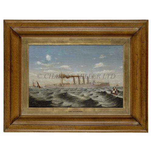 275 - J.A. KEW (BRITISH, 19TH-20TH CENTURY)
H.M.S. 'Devonshire'
Signed and dated 'J A Kew 1904'
Oil on can... 