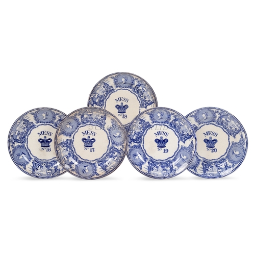 286 - A SET OF BOVEY TRACEY BLUE AND WHITE MESS PLATES FOR THE ROYAL NAVY
comprising five crown pattern pl... 