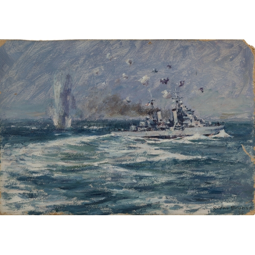 328 - δ SOREN BRUNOE (DANISH, 1916-1994)
H.M.S. 'Dido' beating off air-attack, Mediterranean 1942
Signed '... 