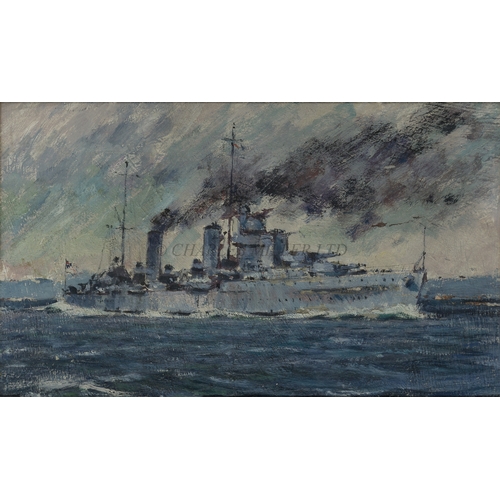 329 - δ SOREN BRUNOE (DANISH, 1916-1994)
With wind abeam: H.M.A.S. 'Sydney' underway
Unsigned and partiall... 