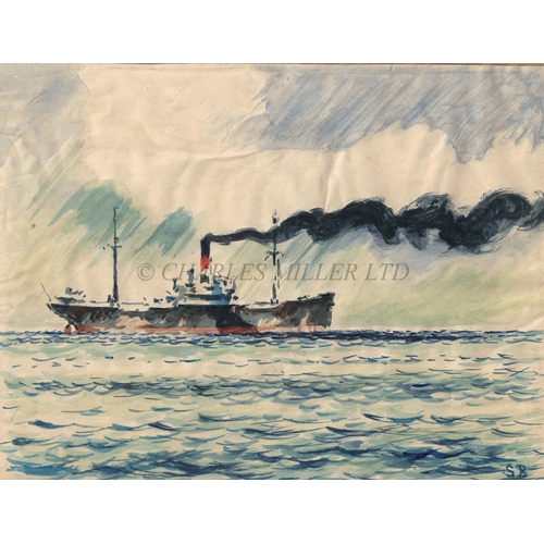 329 - δ SOREN BRUNOE (DANISH, 1916-1994)
With wind abeam: H.M.A.S. 'Sydney' underway
Unsigned and partiall... 