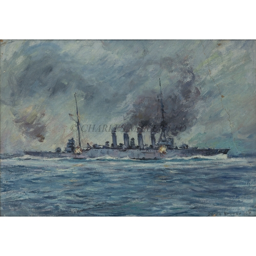 333 - δ SOREN BRUNOE (DANISH, 1916-1994)
H.M.S. 'Hood' at speed
Signed and dated 'Soren Brunoe 59' (lower ... 