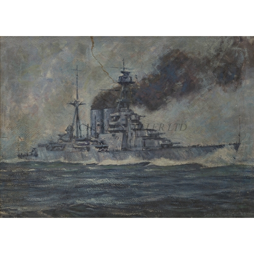 333 - δ SOREN BRUNOE (DANISH, 1916-1994)
H.M.S. 'Hood' at speed
Signed and dated 'Soren Brunoe 59' (lower ... 