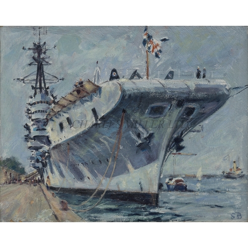 334 - δ SOREN BRUNOE (DANISH, 1916-1994)
The carrier H.M.S. 'Triumph' moored at the quay at Langelinie, De... 