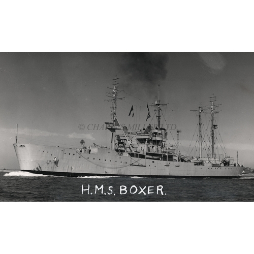 335 - SHIP'S BELL FOR H.M.S. BOXER, CIRCA 1943
cast in brass, with red-filled lettering inscribed H.M.S. B... 