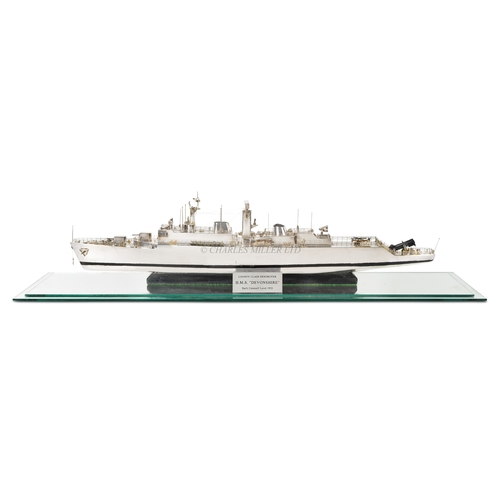 339 - A SILVERED PRESENTATION MODEL FOR THE COUNTY-CLASS DESTROYER H.M.S. DEVONSHIRE BUILT BY CAMMELL LAIR... 