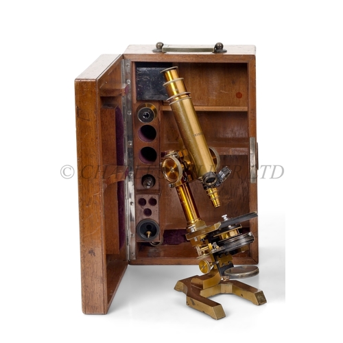 365 - A COMPOUND BINOCULAR MICROSCOPE BY SEIBERT, CIRCA 1895
constructed in lacquered brass, the 5in. tube... 