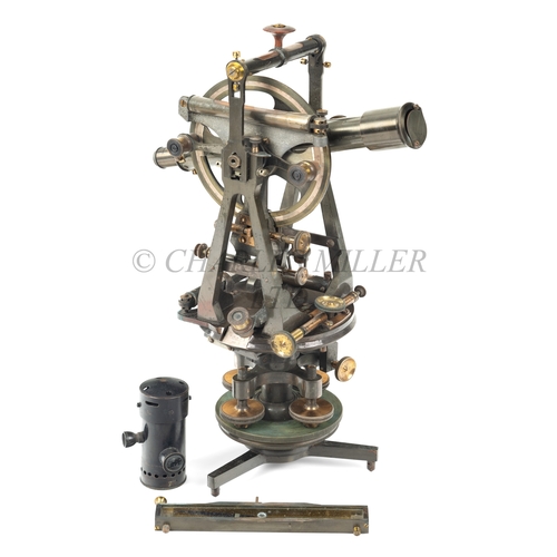 367 - A THEODOLITE BY TROUGHTON & SIMMS, LONDON, CIRCA 1910
constructed in oxidised brass with 5in. ra... 