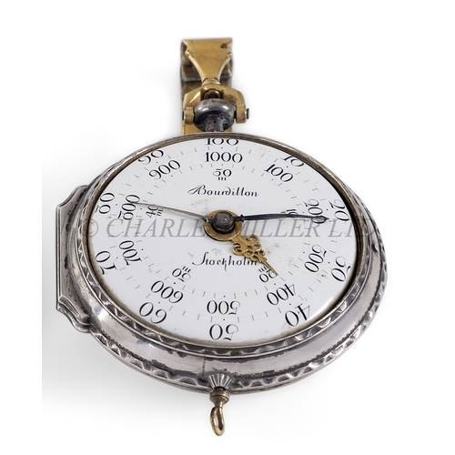 369 - AN 18TH CENTURY PEDOMETER BY A. BOURDILLON, STOCKHOLM
the 2in. enamel dial signed as per title with ... 