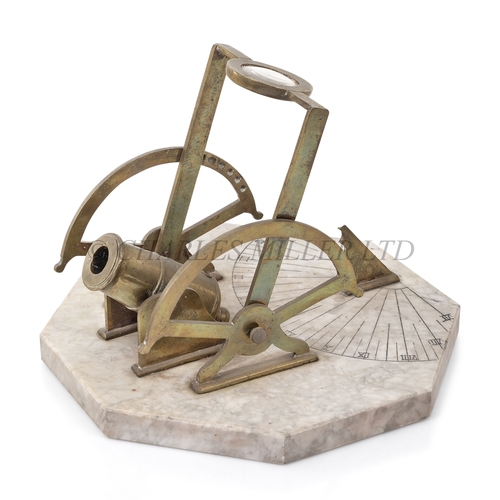 371 - A NOONDAY CANNON DIAL
the octagonal marble base with power scales, brass gnomon, 4in. cannon barrel ... 