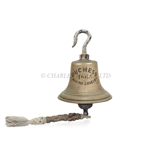 51 - THE SHIP'S BELL FROM THE WOODEN BARQUE DUCHESS, 1865
cast in silvered bell metal and inscribed in bl... 