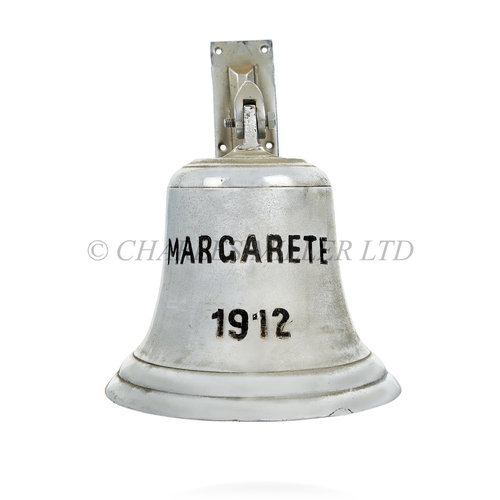 53 - A SHIP'S BELL FROM THE MARGARETE, 1912
cast in chromed-bronze with black-filled lettering inscribed ... 