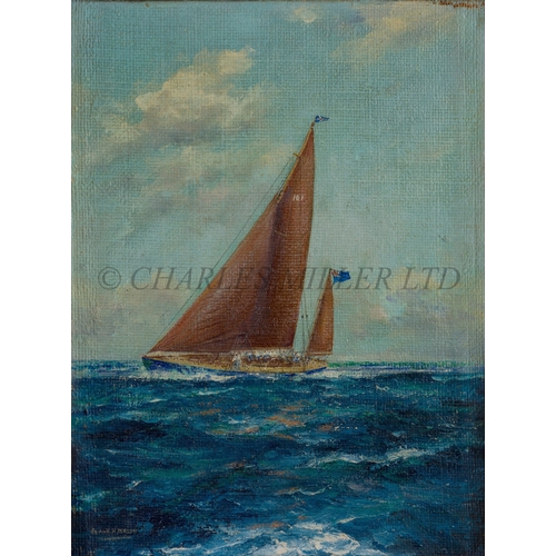 76 - δ FRANK HENRY MASON (BRITISH, 1875/76-1965) 
A study of the yacht 'Bloodhound' racing
Signed 'Frank ... 