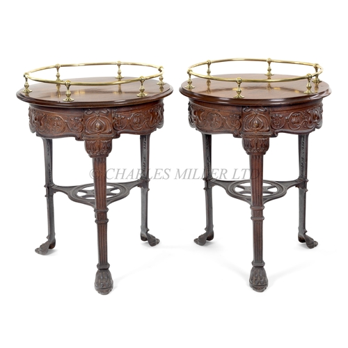 92 - A PAIR OF ART NOUVEAU IRON AND WOOD SEA-GOING TABLES POSSIBLY FOR A STEAM YACHT, CIRCA 1905
polished... 