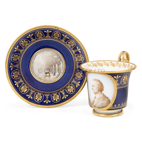 96 - A RARE THAMES TUNNEL SOUVENIR CUP AND SAUCER FOR SIR MARC BRUNEL, CIRCA 1841
the cup with a depictio... 