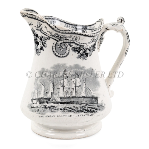 99 - A TRANSFER PRINTED CREAMWARE JUG WITH H.M.S. AGAMEMNON AND THE GREAT EASTERN / LEVIATHAN,19TH CENTUR... 