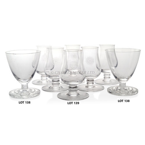 138 - A PAIR OF CRYSTAL PORT GLASSES BY LALIQUE FOR THE PRIVATE SUITES ABOARD THE S.S. NORMANDIE, CIRCA 19... 