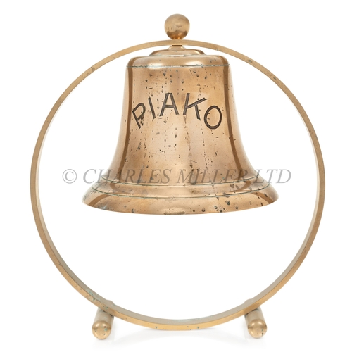 158 - THE BRIDGE BELL FROM THE NEW ZEALAND SHIPPING CO. PASSENGER-CARGO SHIP PIAKO, 1962
cast in brass wit... 