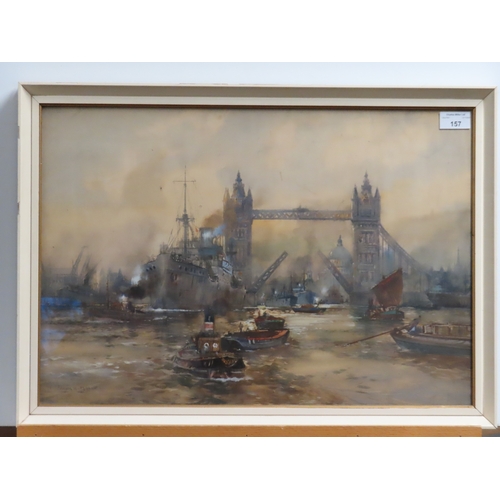 157 - δ FRANK HENRY MASON (BRITISH, 1875/76-1965)
Shipping passing through an open Tower Bridge with St. P... 