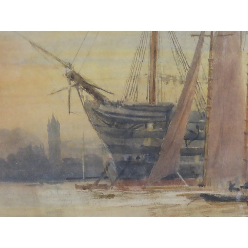 249 - WILLIAM LIONEL WYLLIE (BRITISH, 1851-1931)
The old 'St Vincent' anchored off Gosport with St. Nichol... 