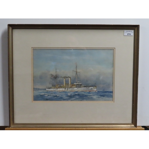 274 - FRANK WATSON WOOD (BRITISH 1862-1953)
H.M.S. 'St. George' off Portsmouth
Signed and dated 'Frank Woo... 