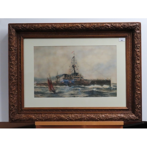 283 - A. ANDREWS (BRITISH, 20TH CENTURY)
H.M.S. 'Dreadnought'
Signed and dated 'A. Andrews 1911' (lower le... 