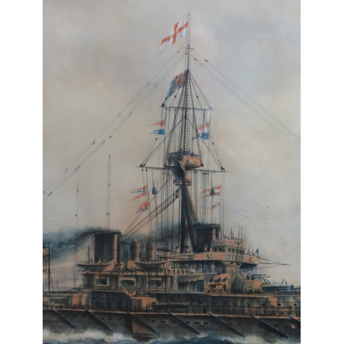 283 - A. ANDREWS (BRITISH, 20TH CENTURY)
H.M.S. 'Dreadnought'
Signed and dated 'A. Andrews 1911' (lower le... 