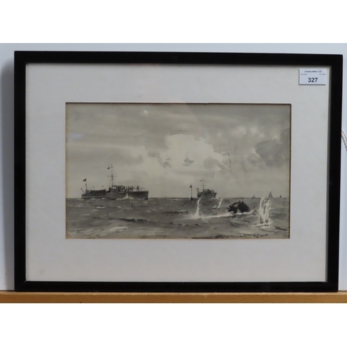 327 - δ NORMAN WILKINSON (BRITISH, 1878- 1971)
Motor launches sinking a mine by rifle fire
Signed 'NORMAN ... 