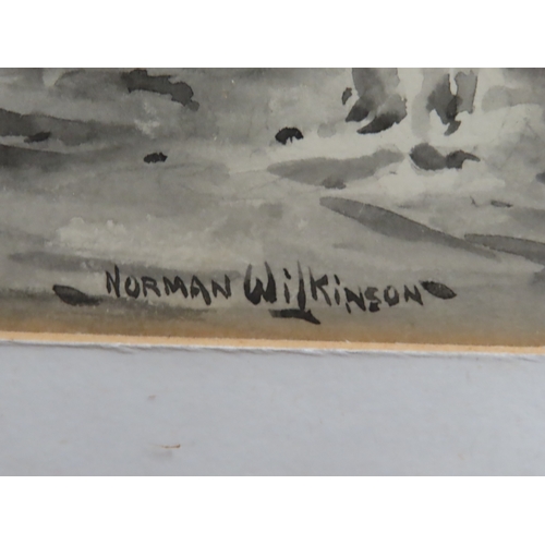 327 - δ NORMAN WILKINSON (BRITISH, 1878- 1971)
Motor launches sinking a mine by rifle fire
Signed 'NORMAN ... 