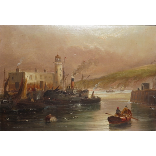 17 - W* J* (20TH CENTURY)
Scarborough Lighthouse circa 1900
Signed 'W. J.' (lower right)
Oil on canvas
9¼... 