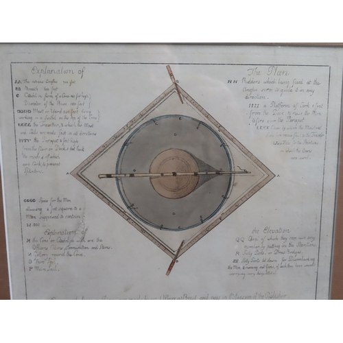 214 - INVASION THREAT OF ENGLAND: A CORRECT PLAN AND ELEVATION OF THE FAMOUS FRENCH RAFT
aquatint plan and... 