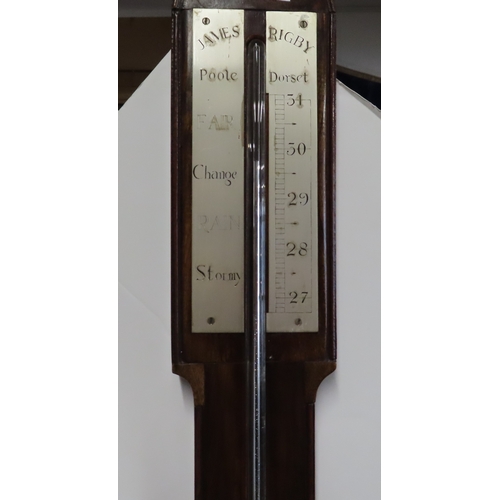 354 - A DOMESTIC WEST COUNTRY STICK BAROMETER BY JAMES RIGBY OF POOLE, DORSET
silvered plates signed as pe... 